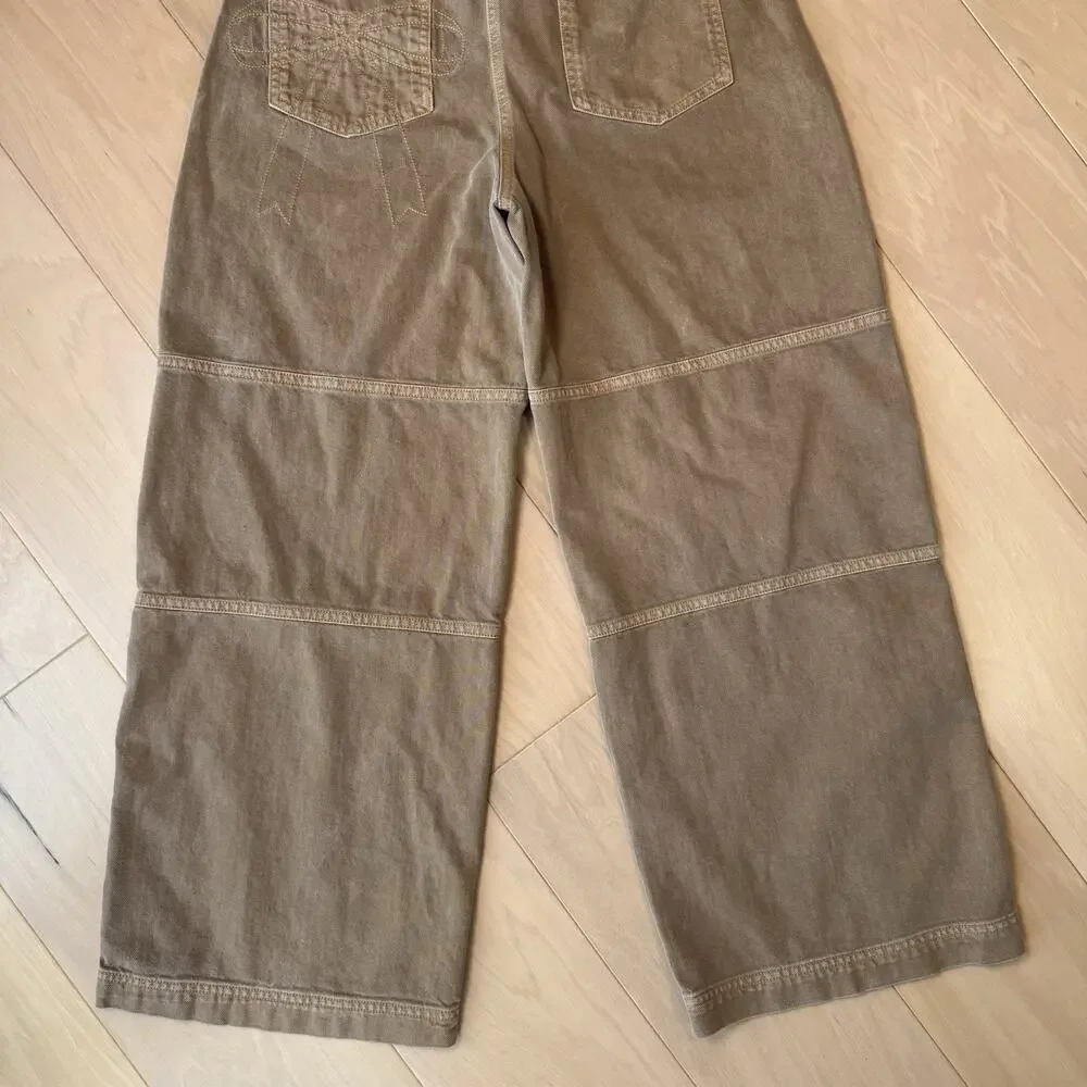 Gap Sandy Liang Low Rise Utility Pants Women's 10 Tan Brown Double Knee Baggy - Picture 10 of 11